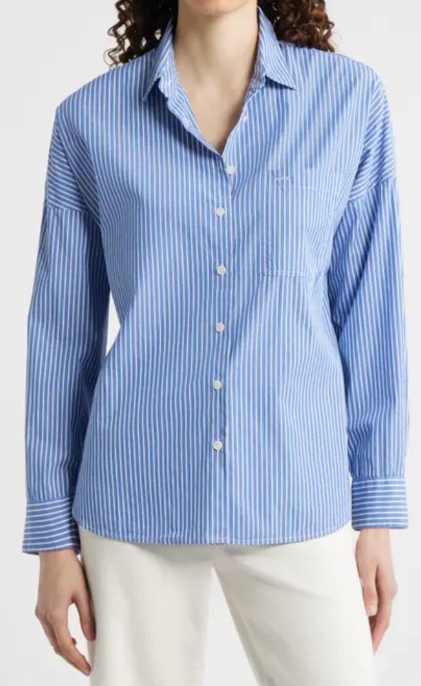 Nordstrom Rack Blue and White Stripe Button Up Blouse Large